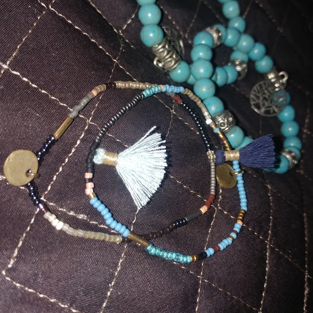 (4) Boho Wanderlust Bracelets Beaded Turquoise - image 4